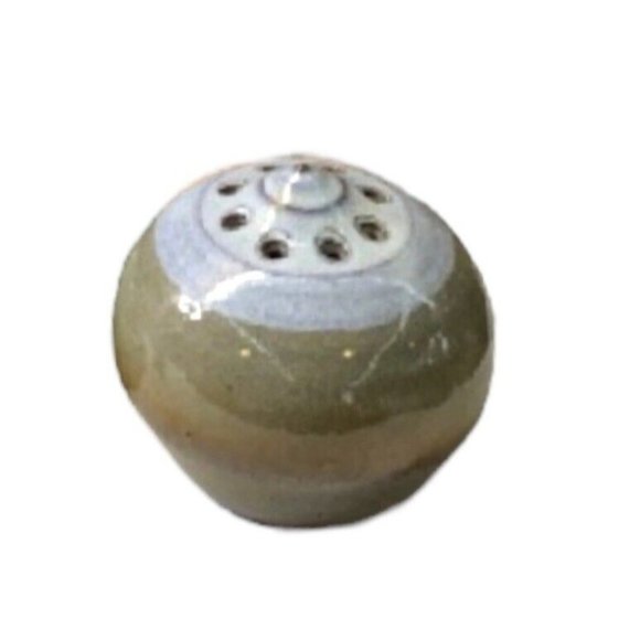 Vintage MCM Flower Frog Vase Ikebana Style Blue Gray Glazed Pottery - Picture 2 of 3